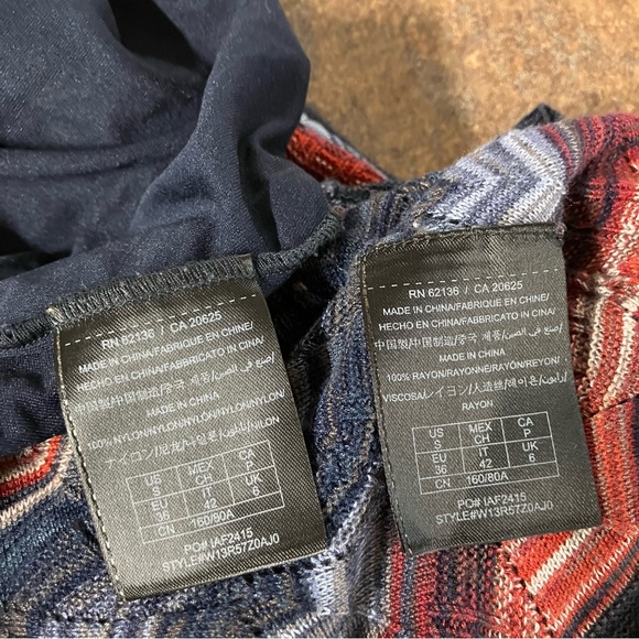 Guess Lightweight Knit Dress Multicolor Chevron 3/4 Sleeves with Navy Blue Slip - Picture 8 of 11